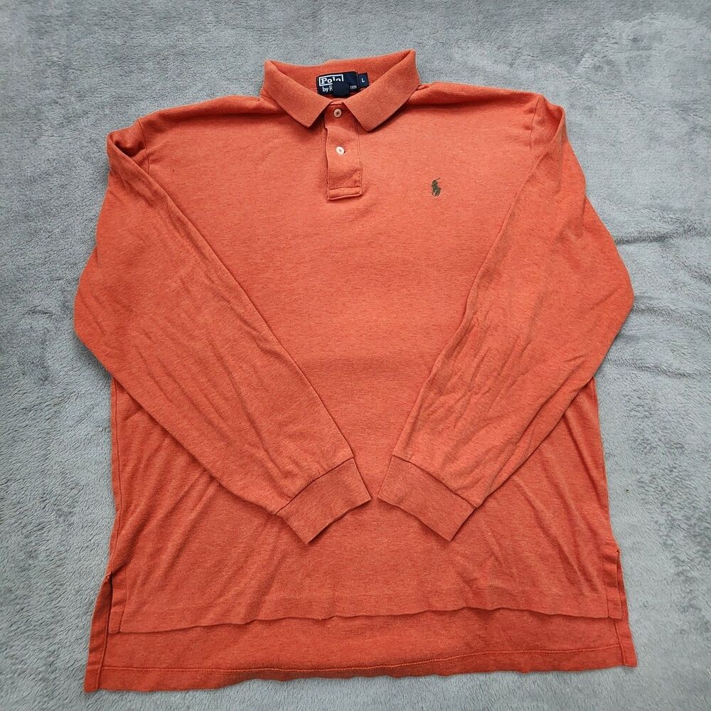 Polo Ralph Lauren Mens Long Sleeve Orange Shirt Size L 100% Cotton Pony Logo